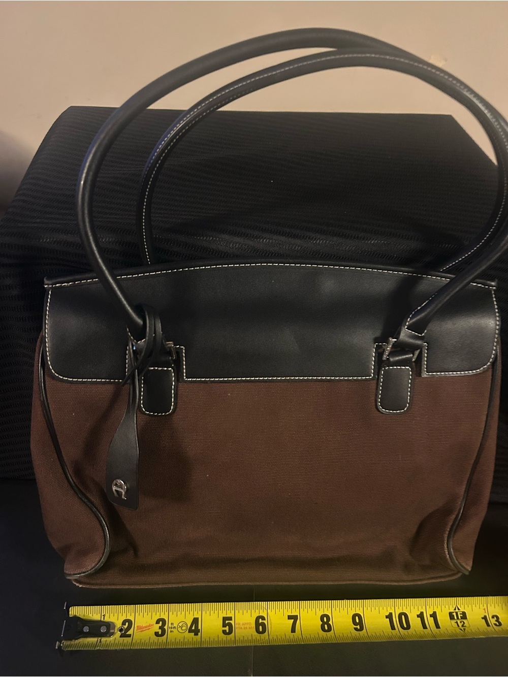 Etienne Aigner Brown & Black Canvas Structured Shoulder Bag/Purse